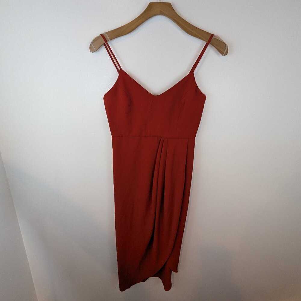 Lulus Reinette Rust Red Midi Dress, Sz M